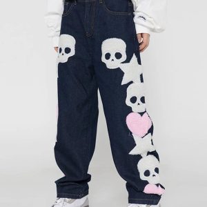 Trendy Y2K Graphic Jeans for a Chic Grunge Aesthetic and Retro Vibe