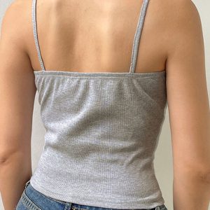 Trendy Y2K Gray Tank Top for Coquette Aesthetic & Grunge Style Outfits