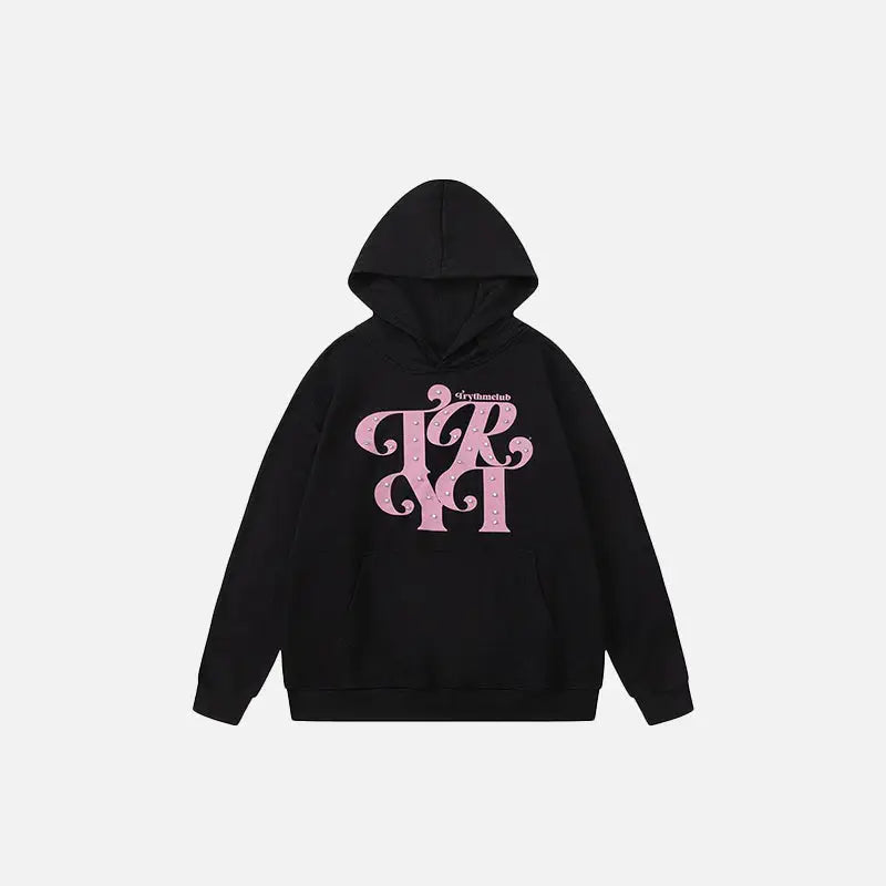 Trendy Y2K Hoodie with Loose Front Pocket and Letter Print for Aesthetic Outfits