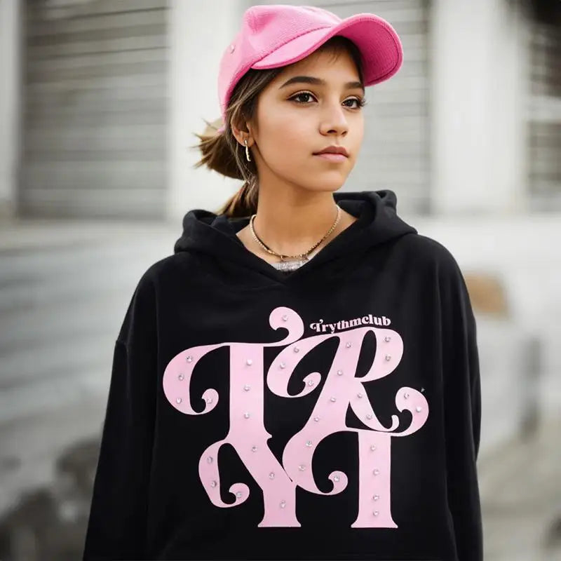 Trendy Y2K Hoodie with Loose Front Pocket and Letter Print for Aesthetic Outfits