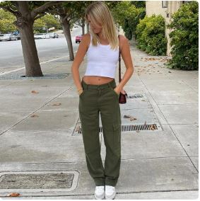 Trendy Y2K Khaki Cargo Pants for Chic Coquette and Grunge Aesthetic Outfits