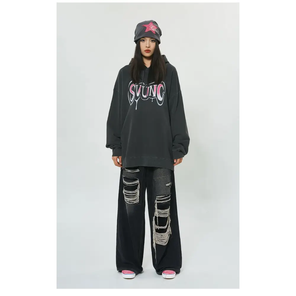 Trendy Y2K Loose Letter Print Hoodie for Cozy Aesthetic Outfits and Everyday Style