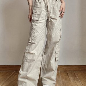 Trendy Y2K Low Rise Khaki Cargo Pants for Chic Coquette and Grunge Aesthetic Outfits