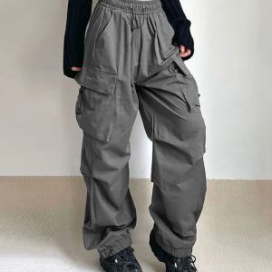 Trendy Y2K Parachute Cargo Pants for a Chic Grunge Aesthetic Look