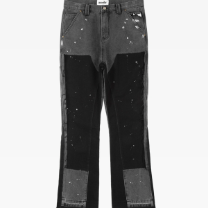 Trendy Y2K Patchwork Jeans for a Stylish Grunge Aesthetic Look