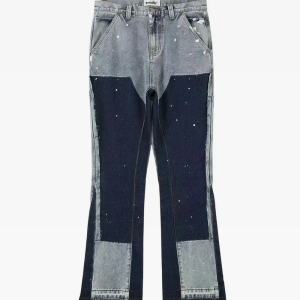 Trendy Y2K Patchwork Jeans for a Stylish Grunge Aesthetic Look