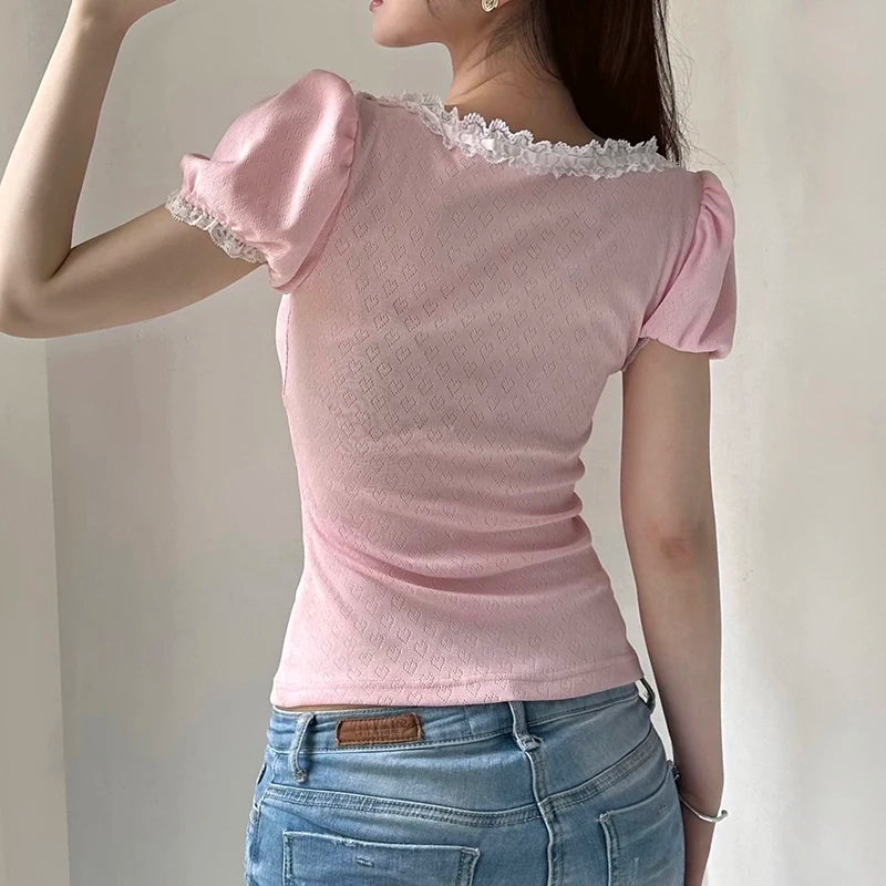 Trendy Y2K Pink Crop Top - Embrace Coquette Aesthetic with Cute Style and Comfort