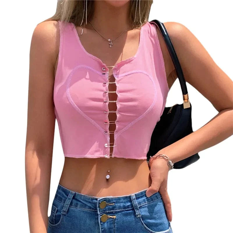 Trendy Y2K Pink Tank Top - Cute Aesthetic Crop for Coquette and Grunge Styles