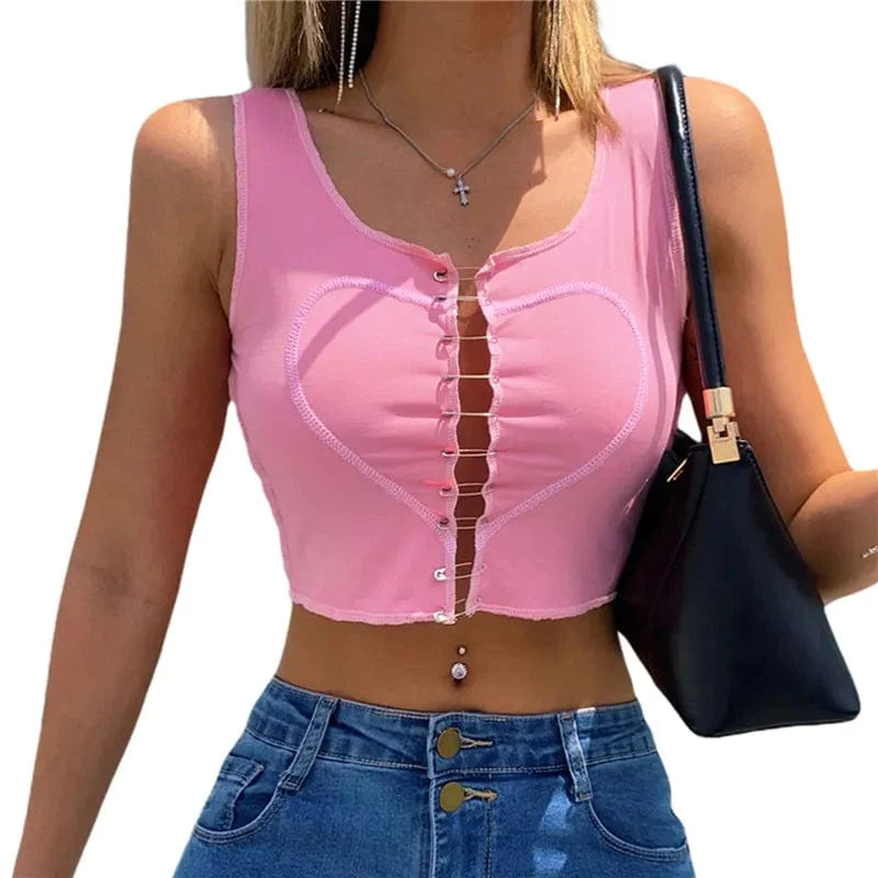 Trendy Y2K Pink Tank Top - Cute Aesthetic Crop for Coquette and Grunge Styles