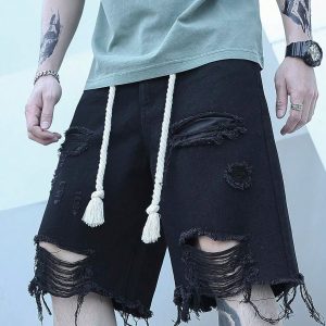 Trendy Y2K Ripped Jorts for a Grunge Aesthetic Look - Stylish and Comfy Denim Shorts