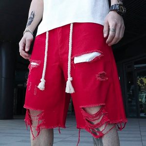 Trendy Y2K Ripped Jorts for a Grunge Aesthetic Look - Stylish and Comfy Denim Shorts