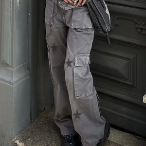 Trendy Y2K Star Cargo Pants for a Chic Grunge Aesthetic Look