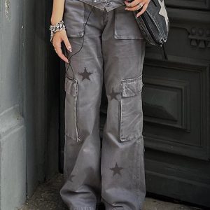 Trendy Y2K Star Cargo Pants for a Chic Grunge Aesthetic Look