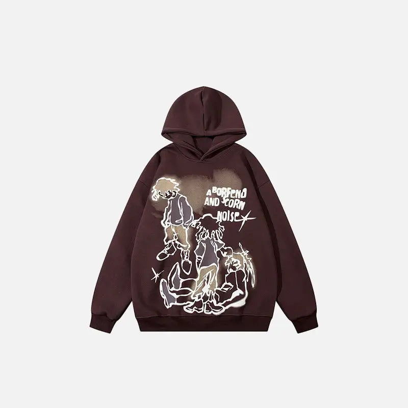 Trio Gang Print Oversized Y2K Hoodie - Trendy Grunge Aesthetic Streetwear for Fashion Lovers