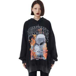 Up In Flames Oversized Y2K Hoodie - Trendy Grunge Aesthetic for Cozy Street Style