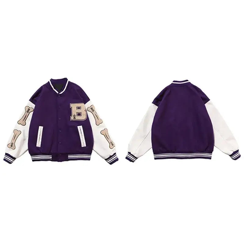 Veste Varsity Violette Y2K - Streetwear Unisexe avec Esthétique Grunge et Coquette