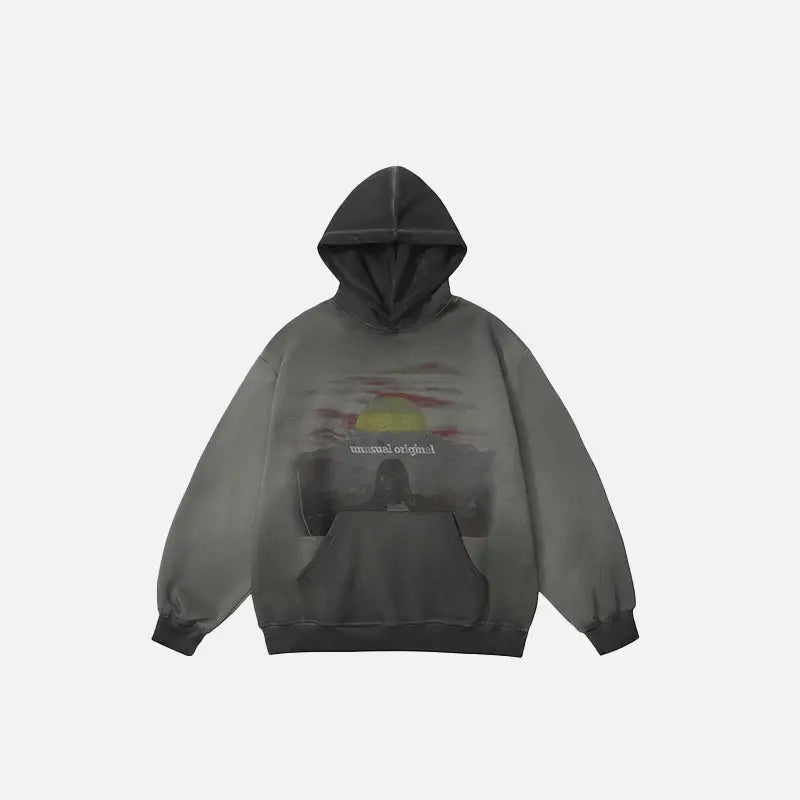 Vintage Sunset Print Y2K Hoodie - Aesthetic Grunge Style for Cozy Outfits