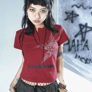 Vintage Y2K Aesthetic Shirts for Women - Retro Cute Tops in Grunge and Coquette Styles