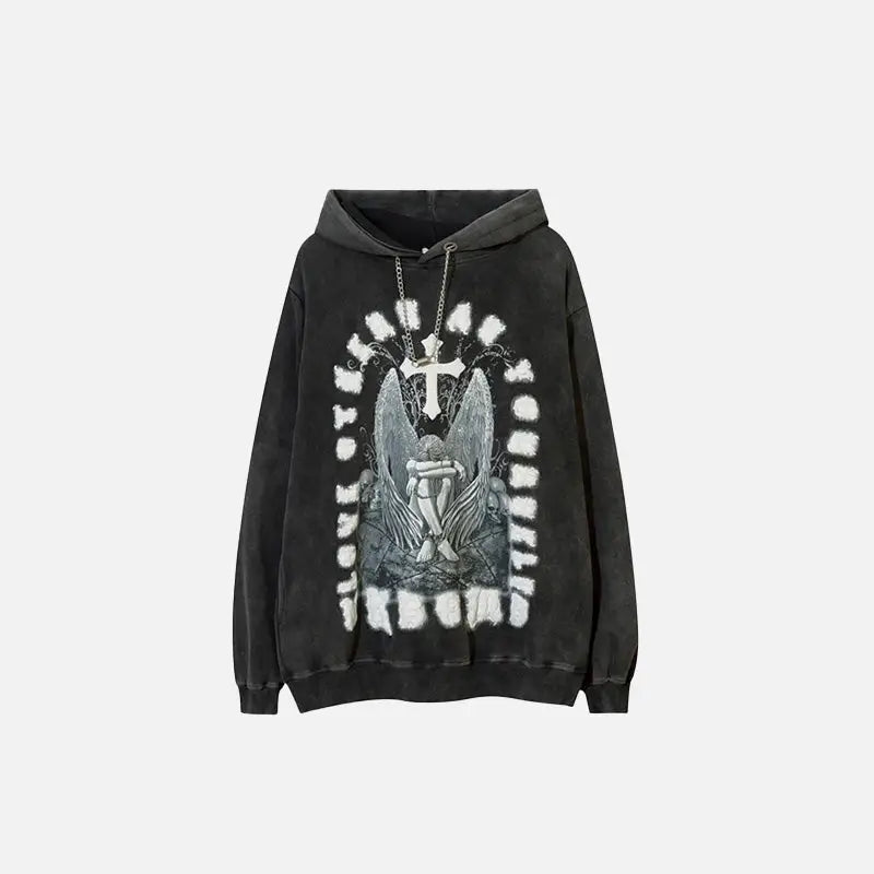 Vintage Y2K Angel Cross Print Hoodie - Aesthetic Grunge Style for Trendy Outfits