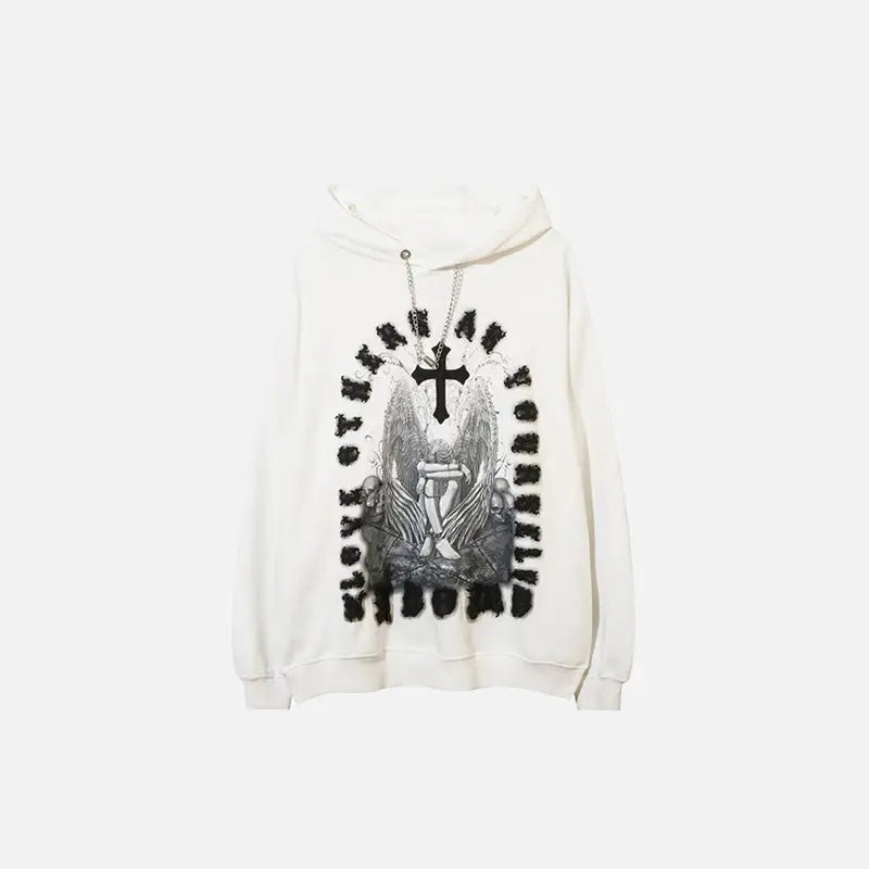 Vintage Y2K Angel Cross Print Hoodie - Aesthetic Grunge Style for Trendy Outfits