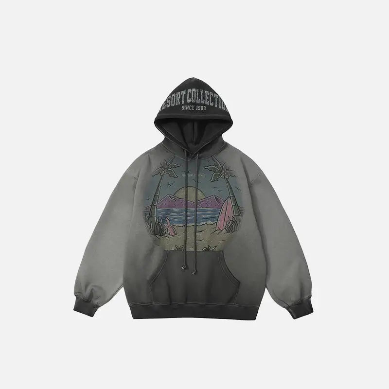 Vintage Y2K Beach Graphic Oversized Hoodie for a Retro Aesthetic Look