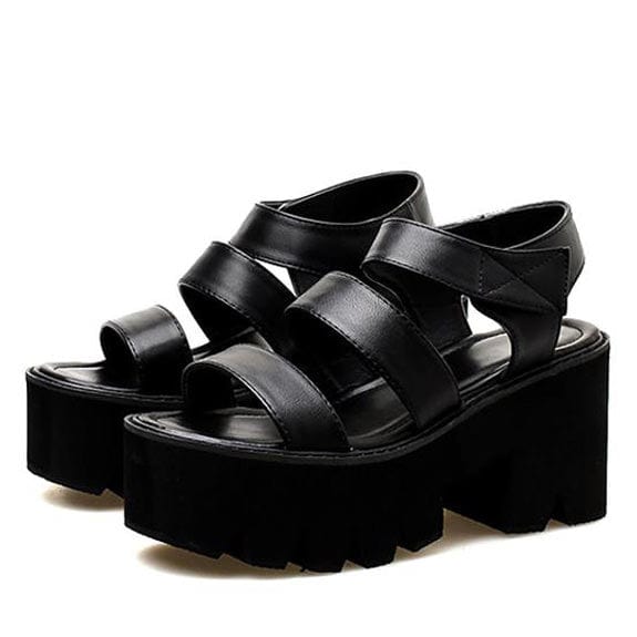 Vintage Y2K Black Platform Sandals for Grunge Aesthetic and Coquette Style Outfits