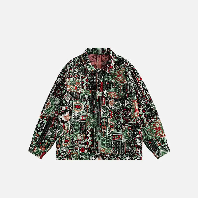 Vintage Y2K Ethnic Pattern Graphic Jacket for a Unique Aesthetic Look