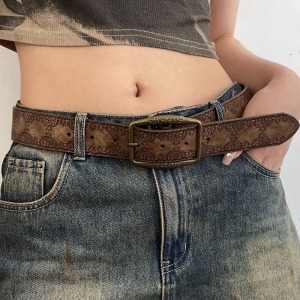 Vintage Y2K Leather Belt - Retro Aesthetic Accessory for Coquette and Grunge Styles