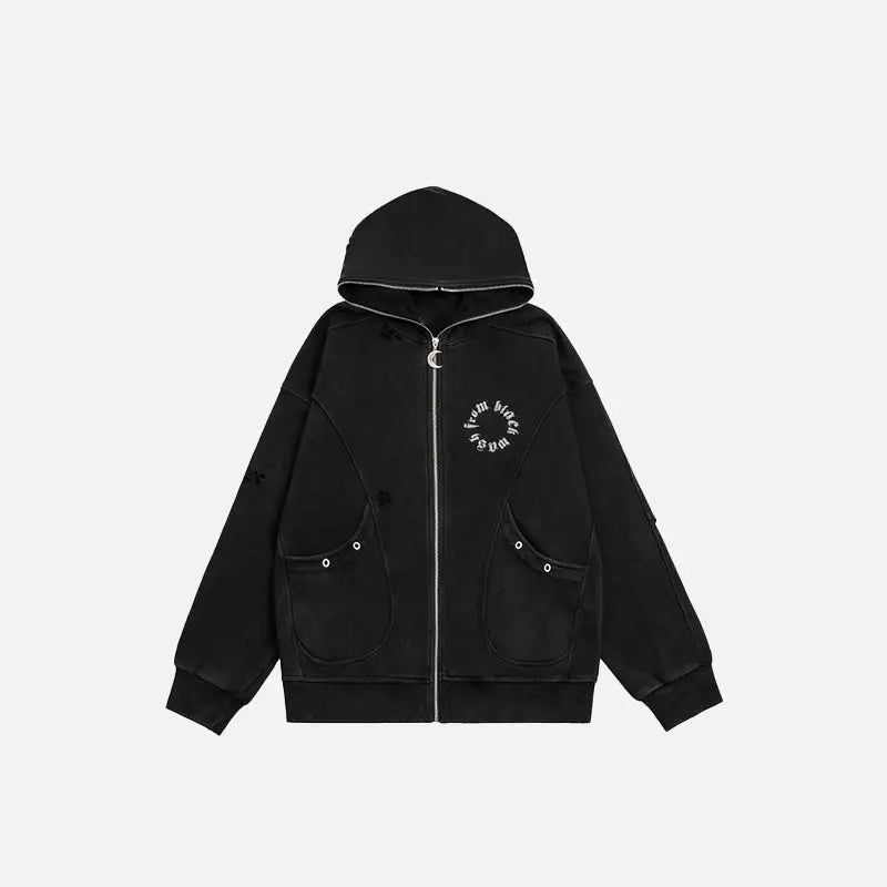 Vintage Y2K Moon Zip-Up Hoodie - Retro Aesthetic Fashion for Cozy Style