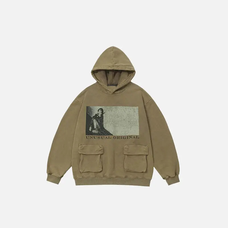 Vintage Y2K Oversized Multi-Pocket Hoodie for a Cozy Grunge Aesthetic Look