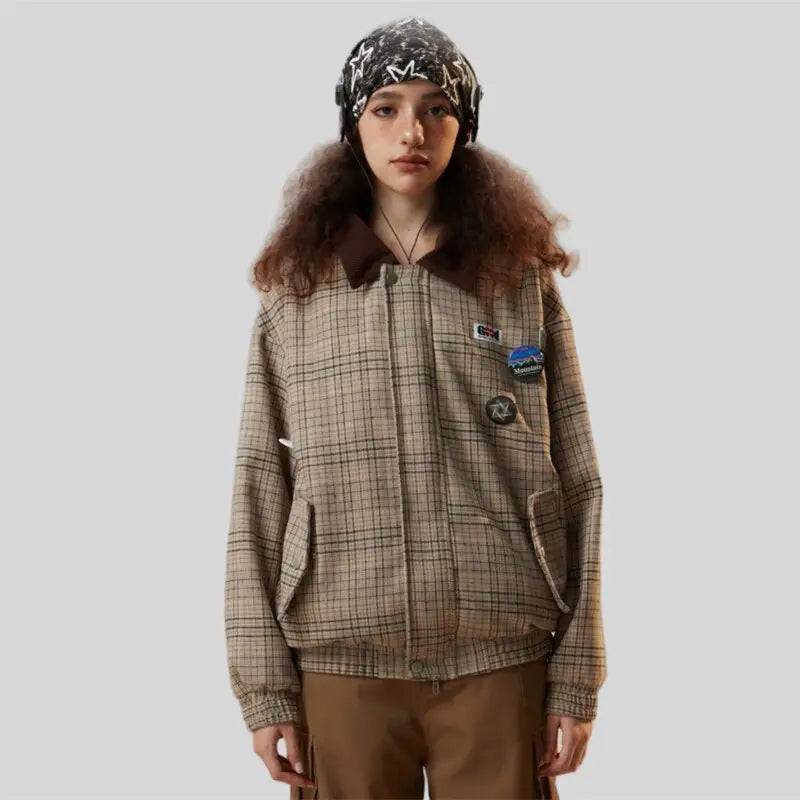 Vintage Y2K Plaid Jacket - Retro Aesthetic Outerwear for Trendy Outfits