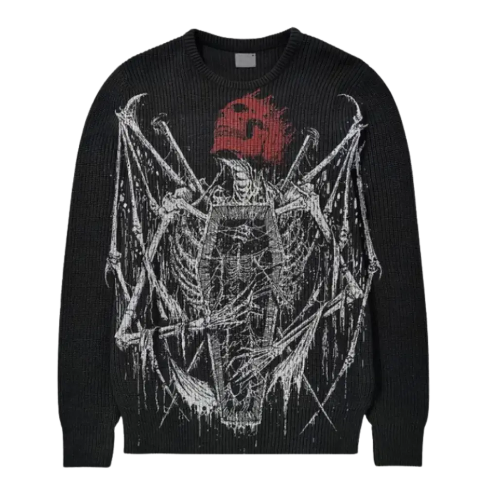 Vintage Y2K Skeleton Sweater - Heavy 400gsm for Cozy Grunge Aesthetic Style