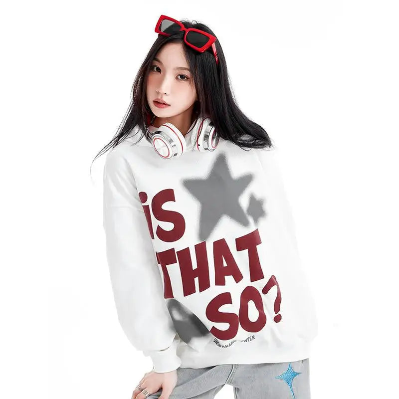 Vintage Y2K Star Graphic Letter Print Hoodie - Trendy Retro Aesthetic Top