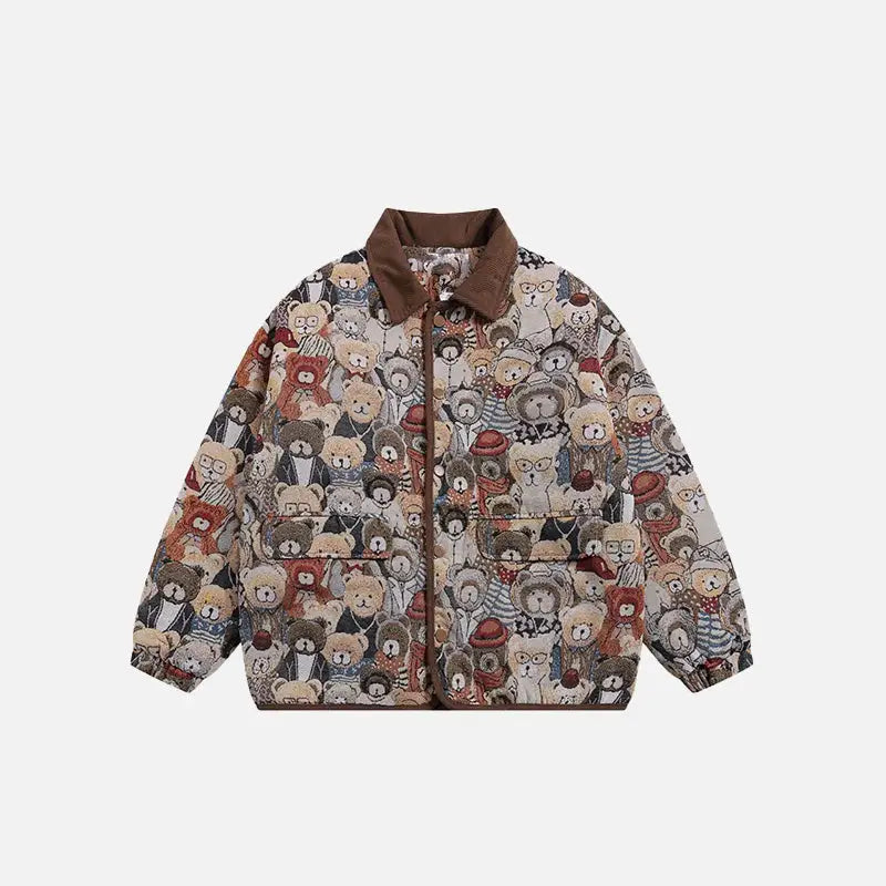 Vintage Y2K Teddy Bear Padded Jacket - Cozy Loose Fit for a Cute Aesthetic Look