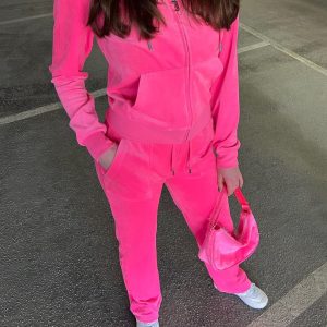 Vintage Y2K Velour Tracksuit for Women - Cozy Retro Aesthetic Outfit