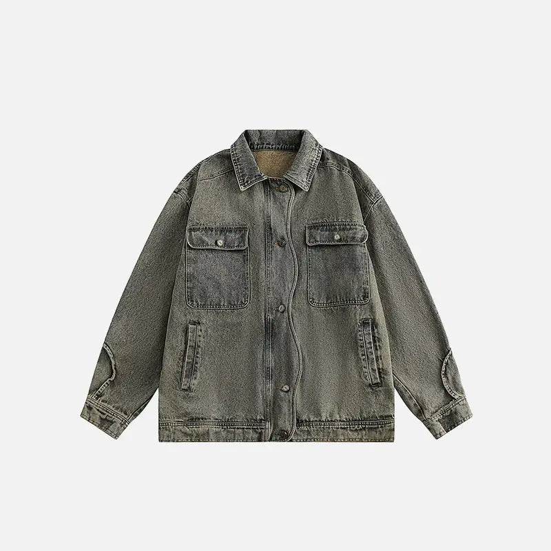 Washed Distressed Y2K Denim Jacket for Trendy Grunge and Coquette Aesthetic Outfits