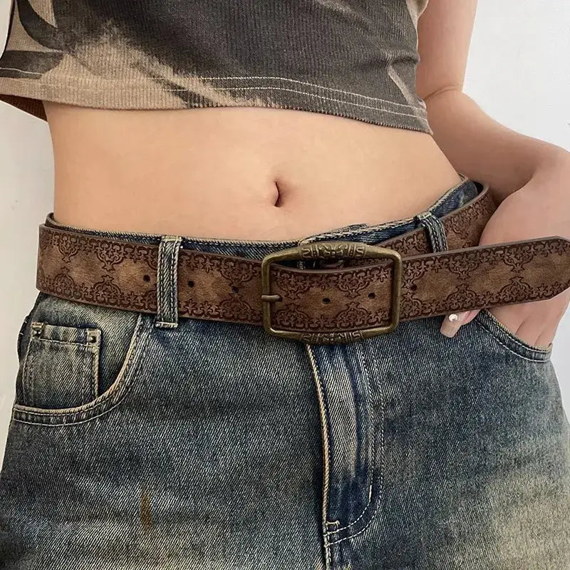 Washed PU Brown Belt - Y2K Aesthetic Accessory for Coquette and Grunge Styles