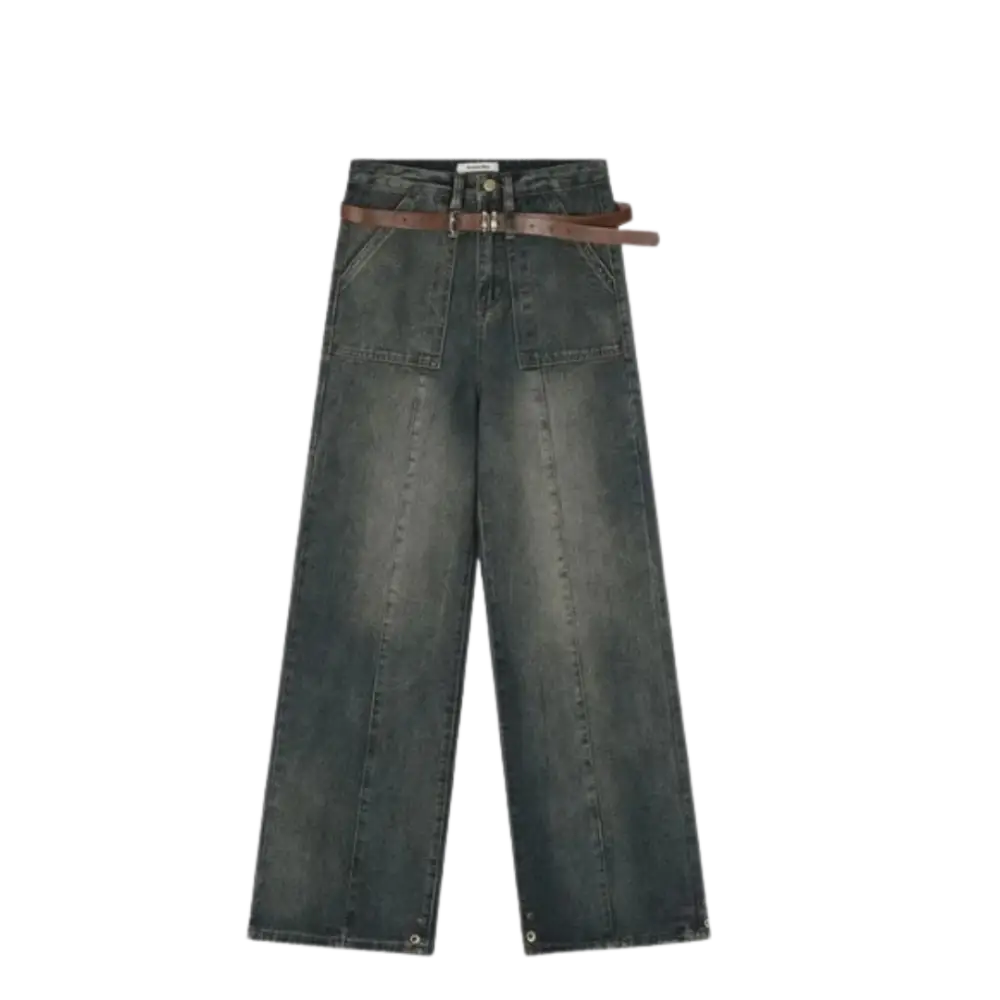 Wide Belt Baggy Jeans in Y2K Style - Trendy Grunge Aesthetic Denim for Effortless Chic