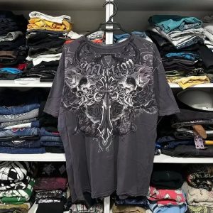 Women's Y2K Skull Graphic Tee - Edgy Grunge Aesthetic Top for Trendy Outfits