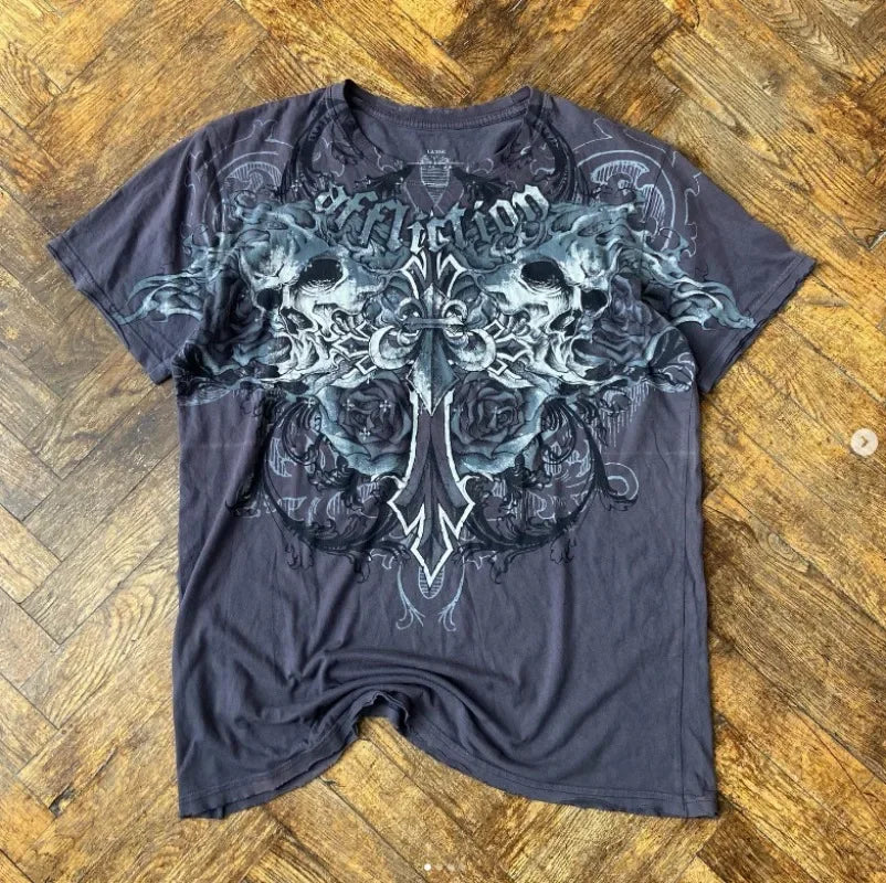 Women's Y2K Skull Graphic Tee - Edgy Grunge Aesthetic Top for Trendy Outfits