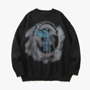 Y2K Aesthetic Angel Rain Sweater - Cozy Pastel Goth Knit for Cute Outfits and Vibes