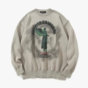 Y2K Aesthetic Angel Rain Sweater - Cozy Pastel Goth Knit for Cute Outfits and Vibes