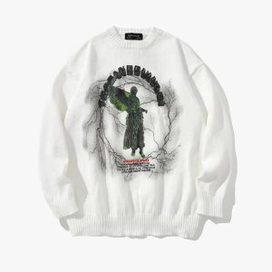 Y2K Aesthetic Angel Rain Sweater - Cozy Pastel Goth Knit for Cute Outfits and Vibes