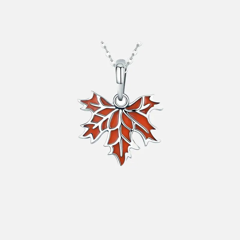 Y2K Aesthetic Autumn Maple Tree Leaves 925 Sterling Silver Pendant Necklace