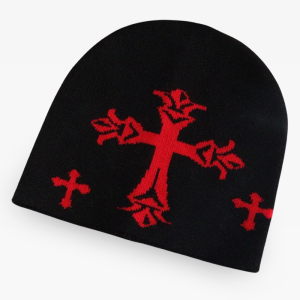 Y2K Aesthetic Beanie: Trendy Cross Design for Coquette and Grunge Style Lovers