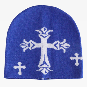 Y2K Aesthetic Beanie: Trendy Cross Design for Coquette and Grunge Style Lovers