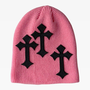 Y2K Aesthetic Beanie with Cross Design - Trendy Grunge Style Accessory for Every Outfit