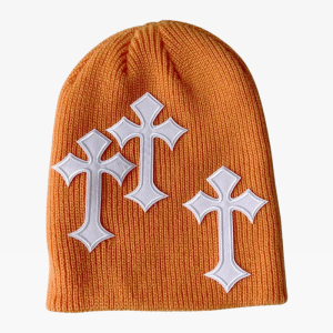 Y2K Aesthetic Beanie with Cross Design - Trendy Grunge Style Accessory for Every Outfit