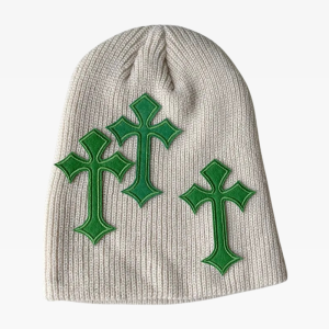 Y2K Aesthetic Beanie with Cross Design - Trendy Grunge Style Accessory for Every Outfit