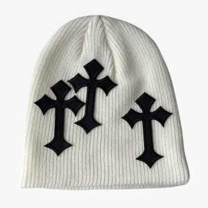 Y2K Aesthetic Beanie with Cross Design - Trendy Grunge Style Accessory for Every Outfit